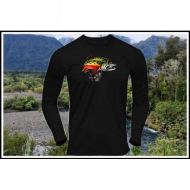 POLERA MANGA LARGA NEGRA ( TRUCHA Y MOSCA )